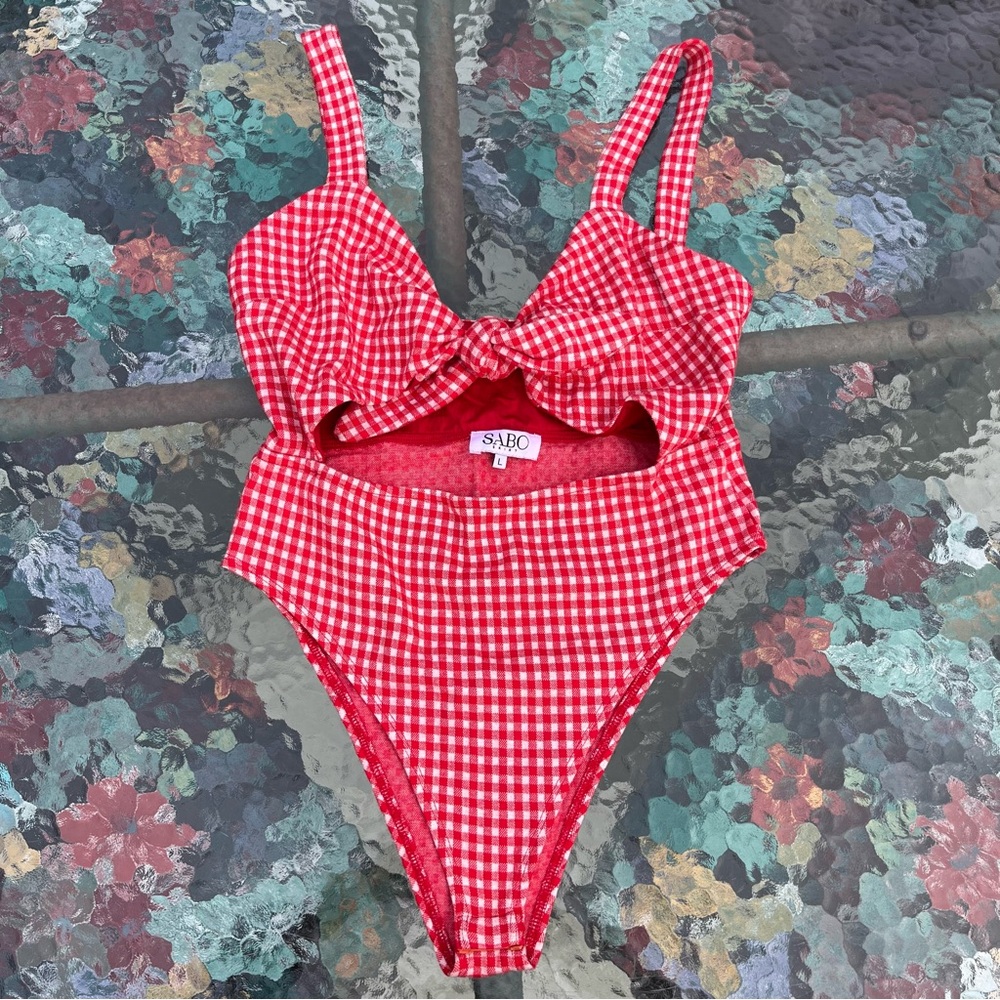 Sabo Skirt Red Checkered One Piece Swimsuit